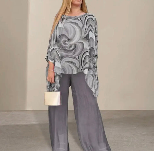 Grey Circles Chiffon Tunic Set-0